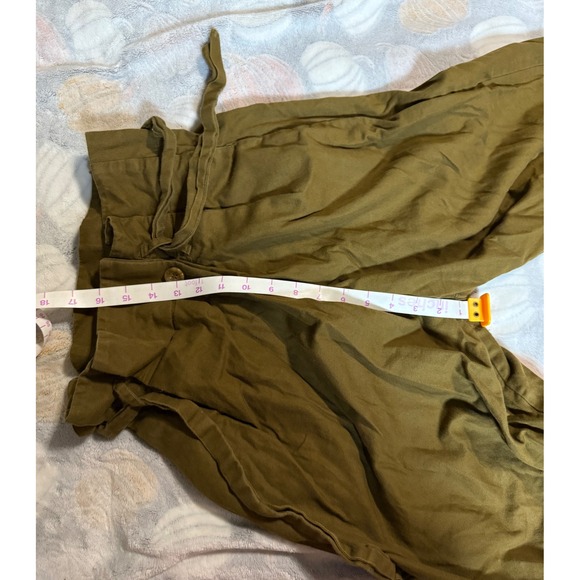 Zara Basic Women Paperbag Ankle Pants Size Small Wide Leg Dark KHAKI‎ Brown Y2K - Picture 8 of 10